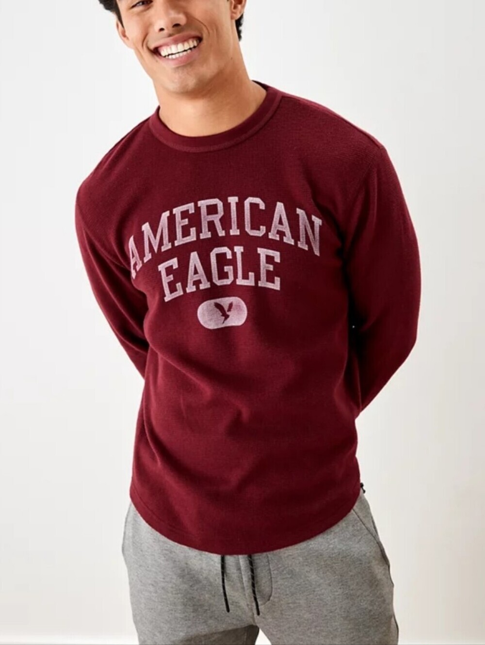 American Eagle Thermal Waffle Preppy Super Soft Graphic Shirt Mens Sz M